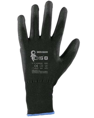 RUKAVICE CXS BRITA BLACK, MÁČENÉ V POLYURETANU RUKAVICE CXS BRITA BLACK, MÁČENÉ V POLYURETANU