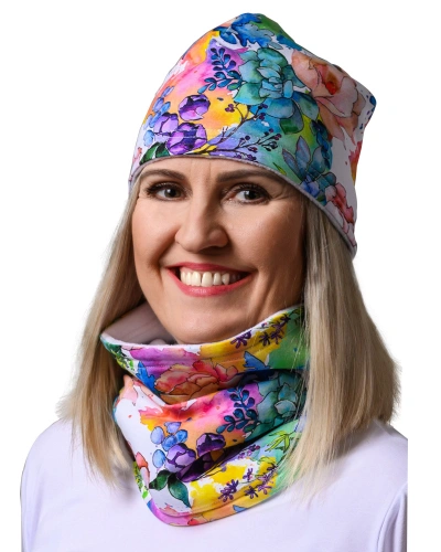 Čepice  s fleesem, barevná zahrada Čepice  s fleesem, barevná zahrada