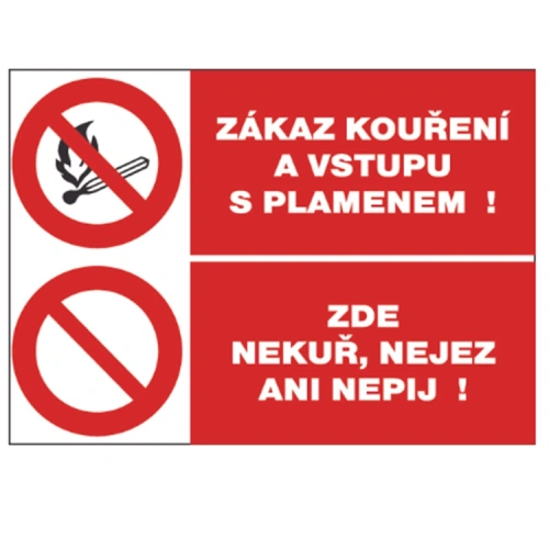 Zákaz kouření a vstupu s plamenem-Nekuř, nejez a nepij Zákaz kouření a vstupu s plamenem-Nekuř, nejez a nepij